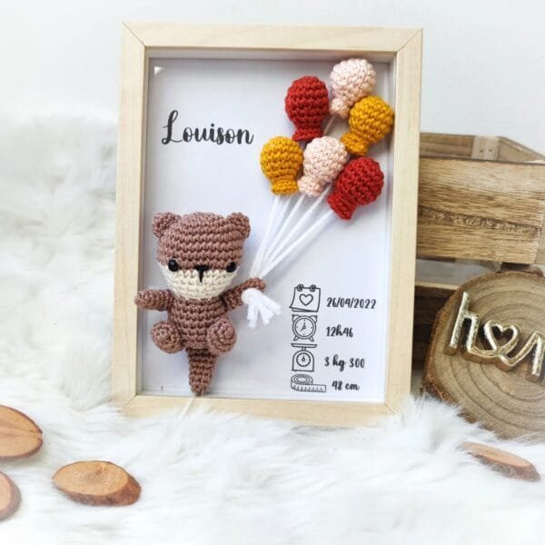 Cadre de naissance personnalisé en crochet, modèle loutre