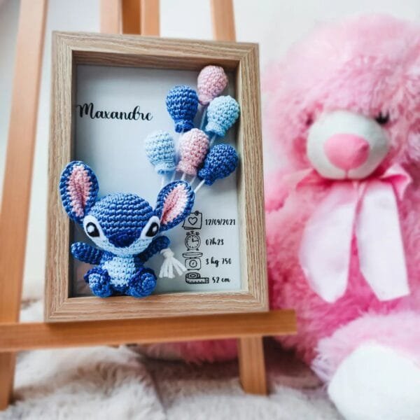 Cadre de naissance personnalisé en crochet, lilo et stitch