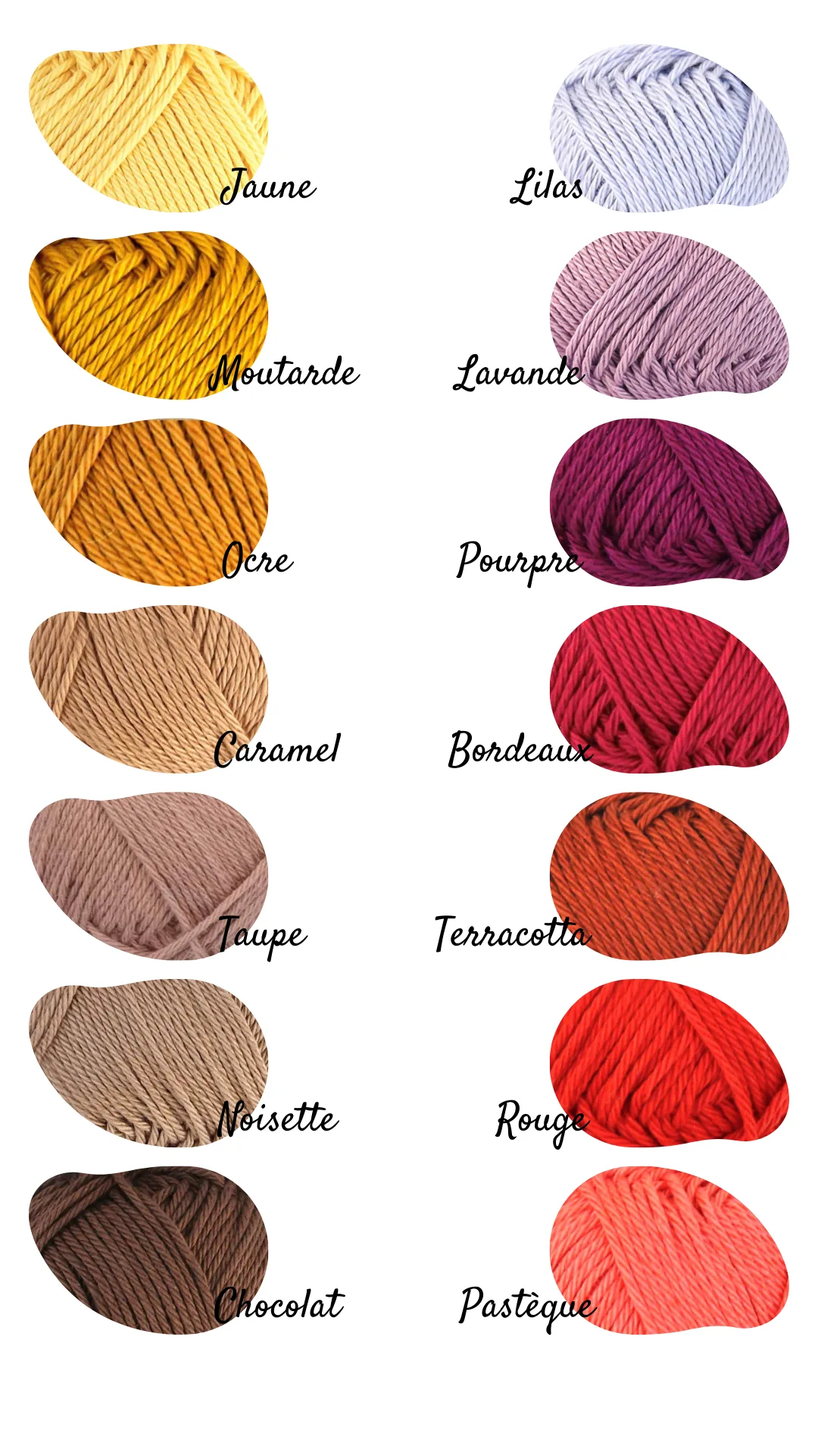 Nuancier des couleurs disponibles pour les cadres de naissance personnalisés en crochet