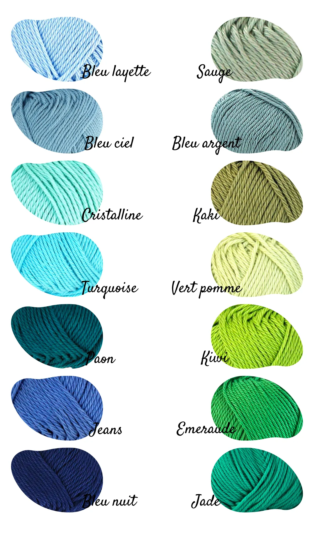 Nuancier des couleurs disponibles pour les cadres de naissance personnalisés en crochet