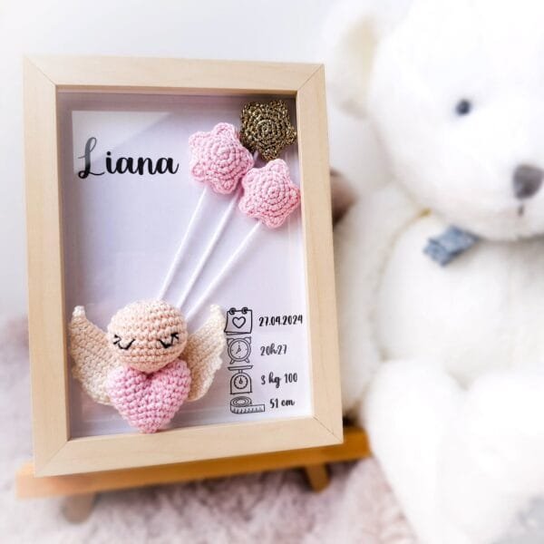 Cadre de naissance en crochet personnalisé, modèle ange